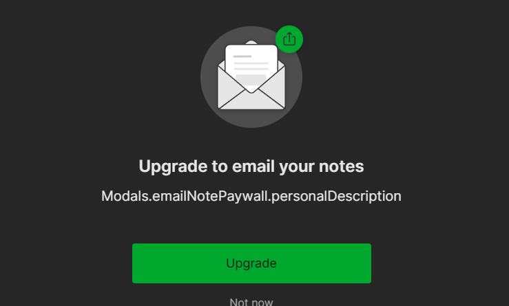 In the Evernote even the upgrade pop-up is missing some critical information.